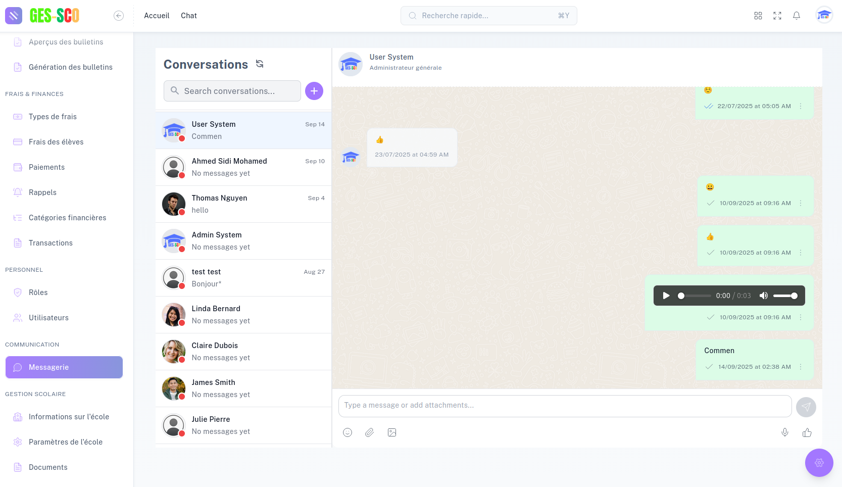 Système de notifications Ges-sco - Gestion des alertes