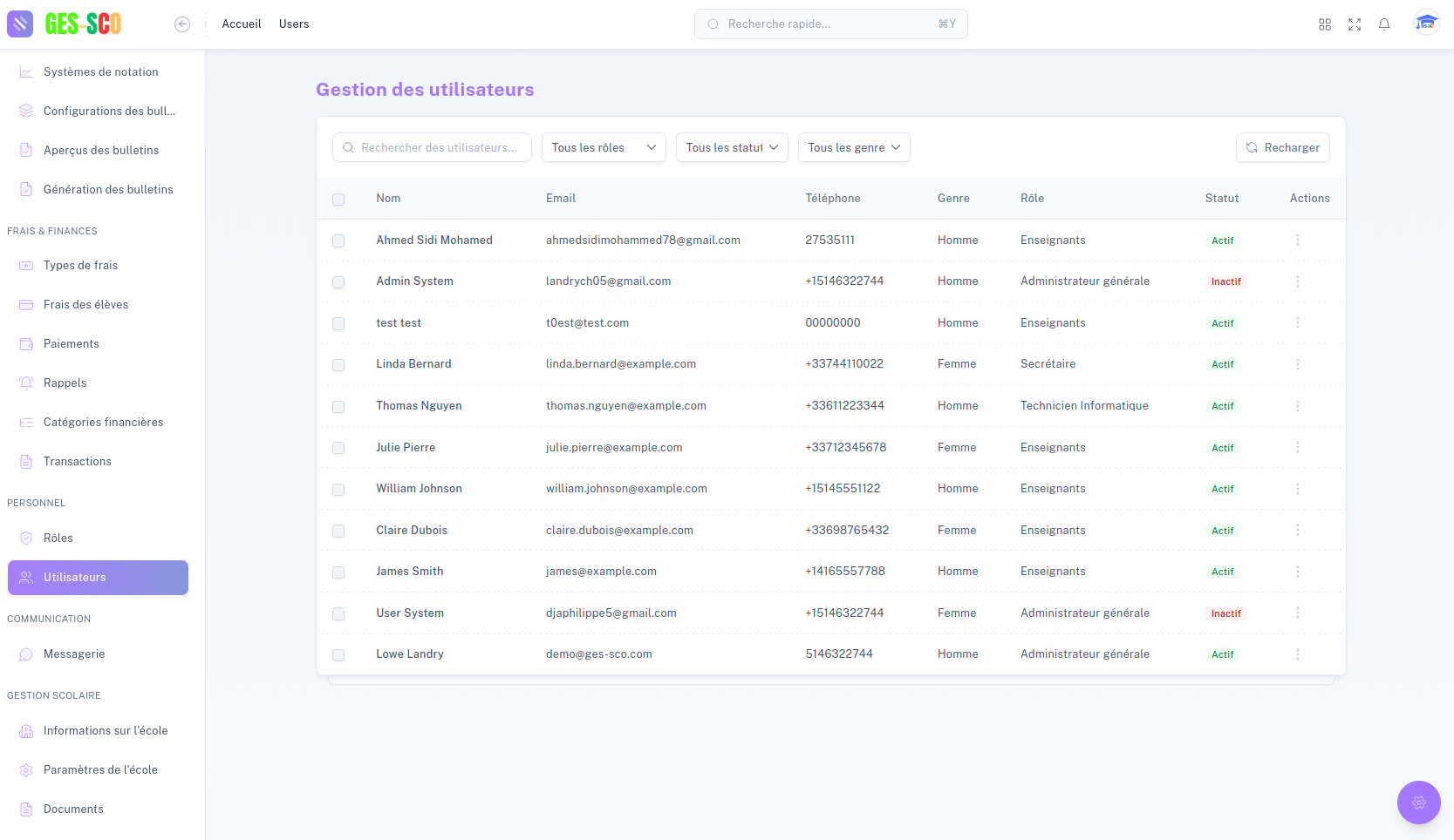 Ges-sco personnel list - Centralized employee management